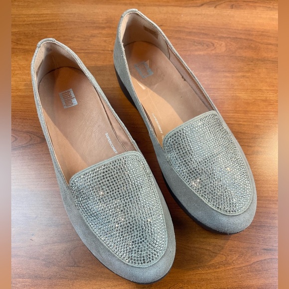 Fitflop Women Sz 10 Crystal Sneaker Gray Suede Loafers AH5-326 Comfort Slip On - Picture 1 of 16